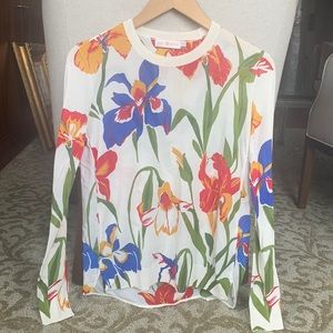 Tory Burch floral print silk blend sweater.